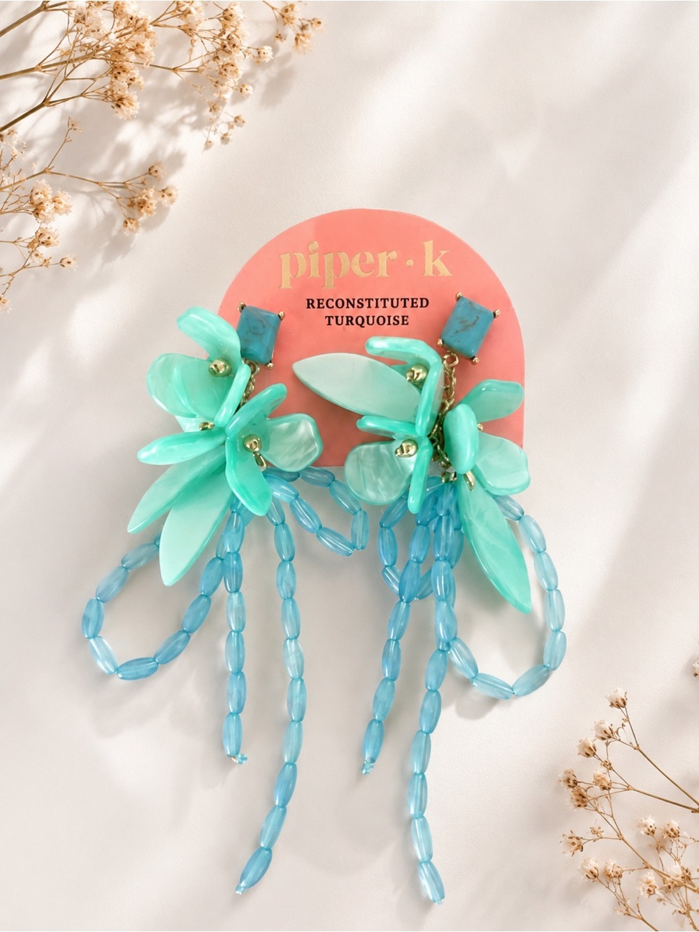 PIPER•K | Reconstituted Turquoise Floral Drop Earrings.